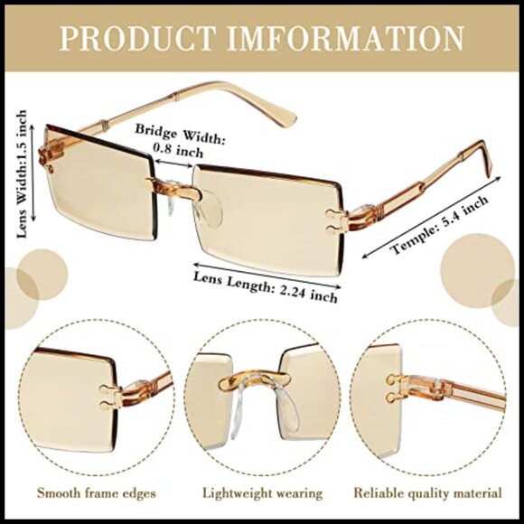 Frameless Square Sunglasses Retro Gradient Lens Lightweight Unisex Eyewear